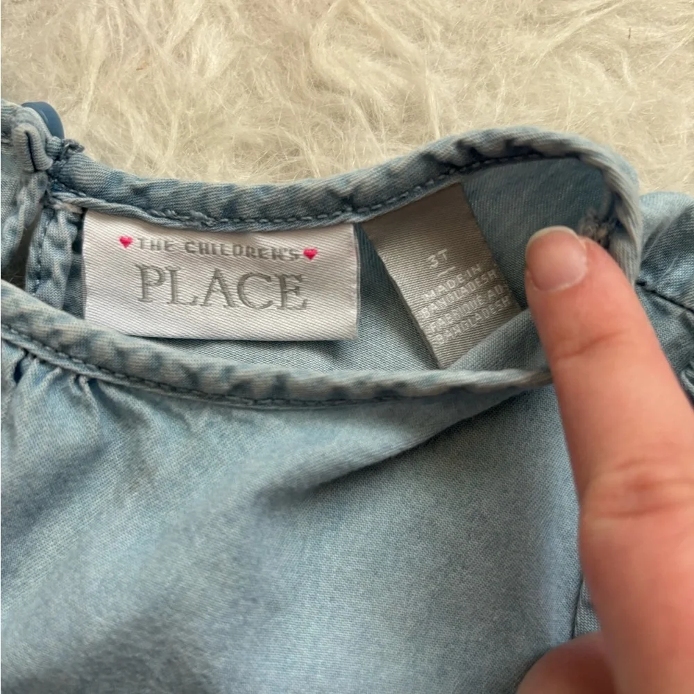 The Children's Place Light Blue Denim Dress with Pink Strawberry Accents